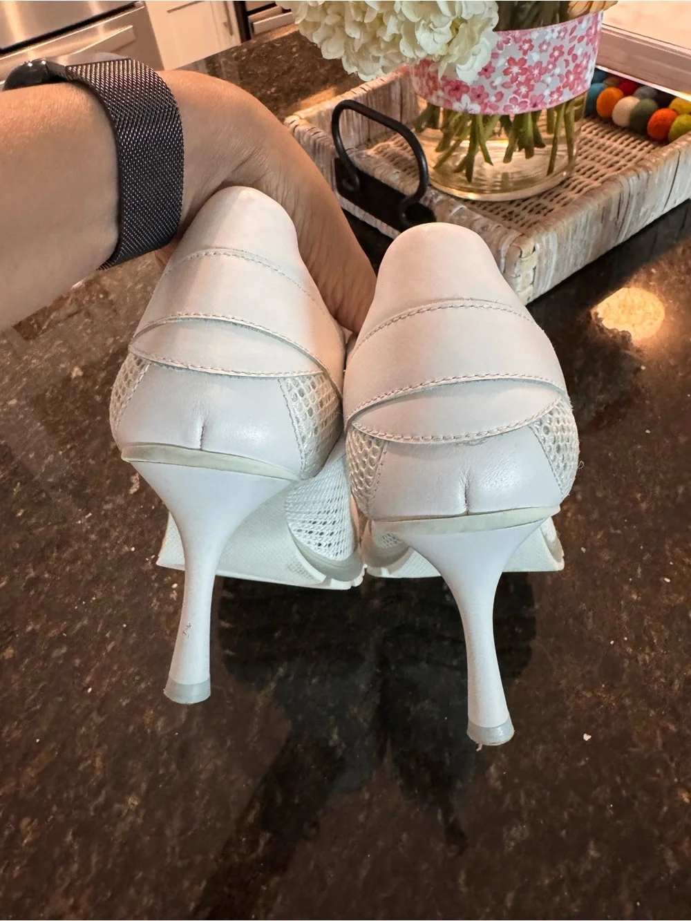 Women's White Mesh & Leather Velcro Sneakers - Picture 4 of 6